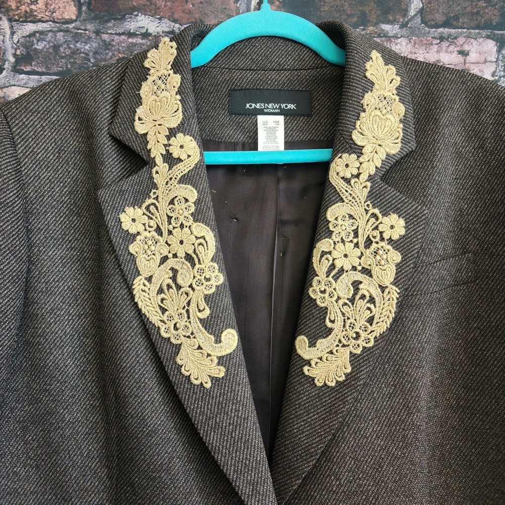 Jones New York‎ Blazer Women's 16W Brown Tweed Custom Jacket Old Money Heritage - Picture 5 of 14